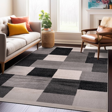 World Rug Gallery Modern Geometric Boxes Design Non Shedding Soft Area Rug 5' x 7' Black 399BLACK5x7
